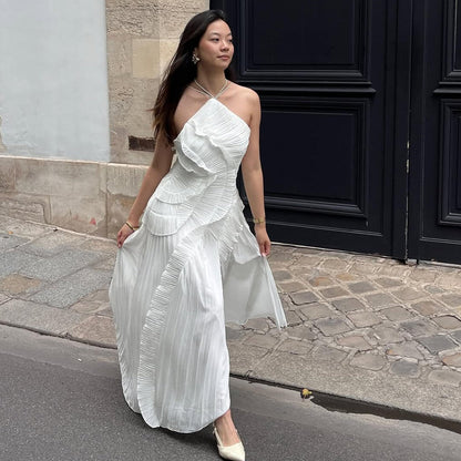 Ruffa Halter Strap Ruffled Tule Dress