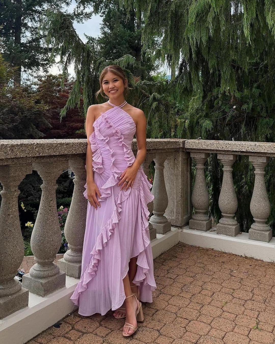 Ruffa Halter Strap Ruffled Tule Dress