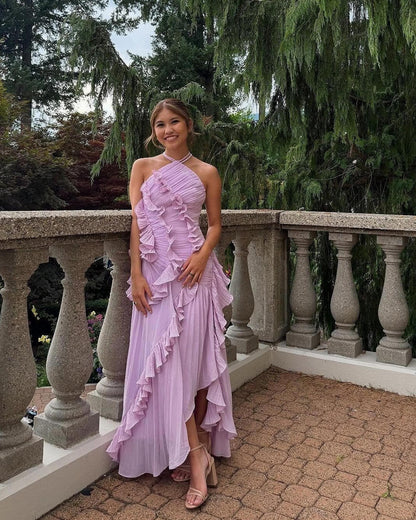 Ruffa Halter Strap Ruffled Tule Dress