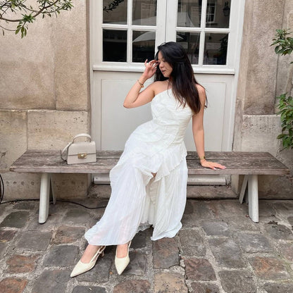 Ruffa Halter Strap Ruffled Tule Dress