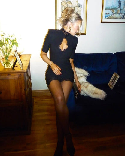 Selena High Neck Lace Mini Dress