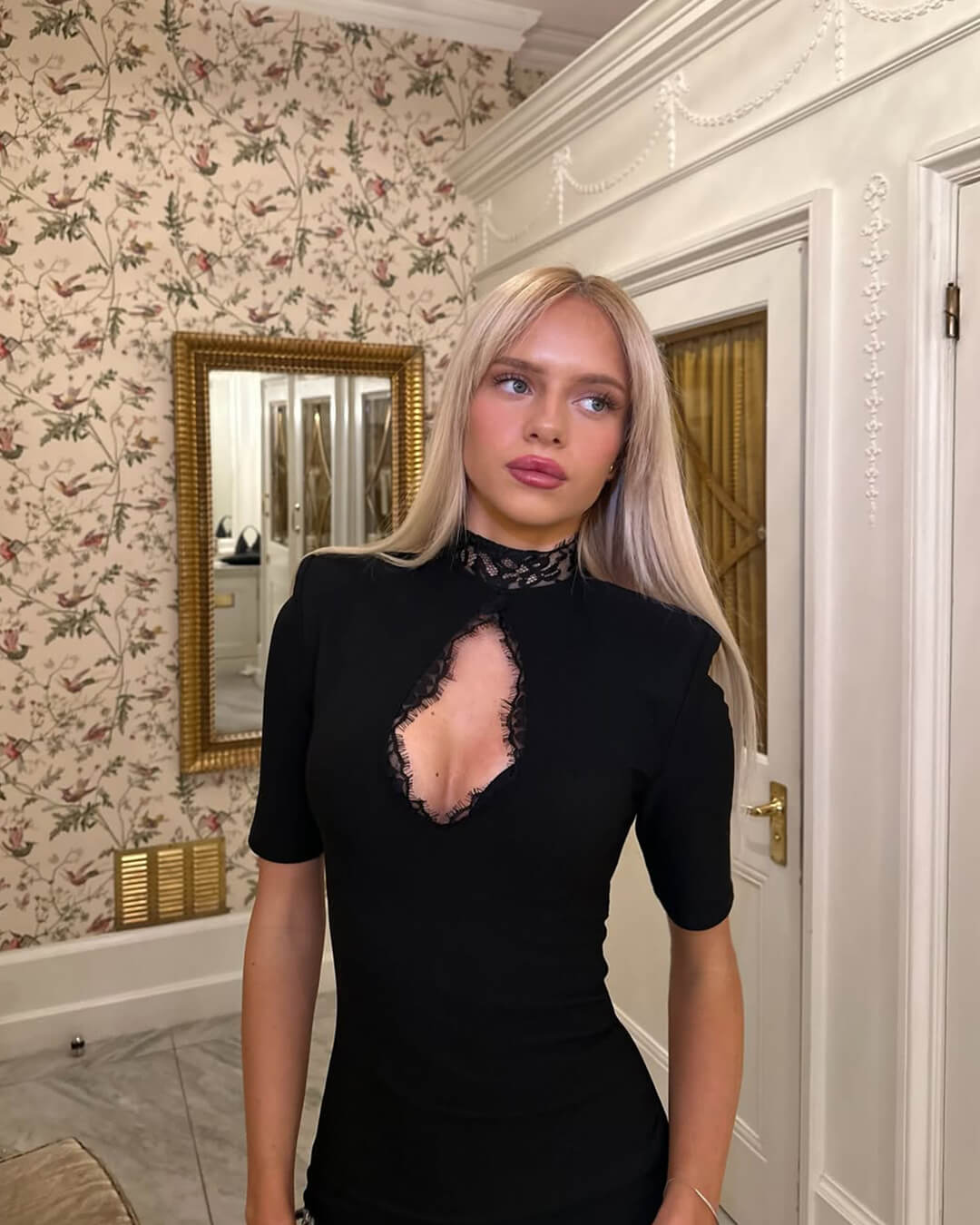 Selena High Neck Lace Mini Dress