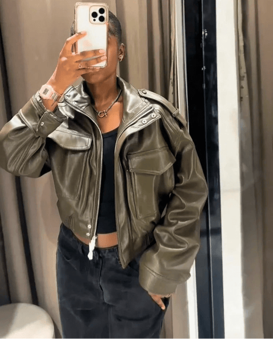 Brianna Faux Leather Bomber Jacket