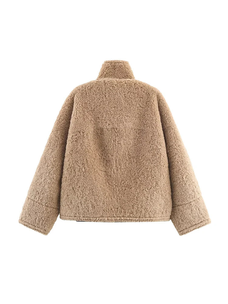 Carol Stand Collar Faux Fur Jacket