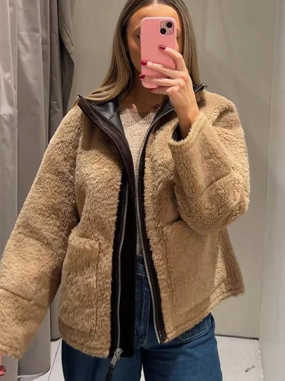 Carol Stand Collar Faux Fur Jacket