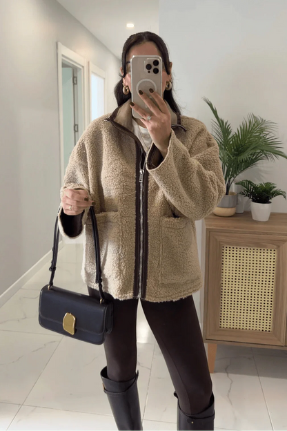 Carol Stand Collar Faux Fur Jacket