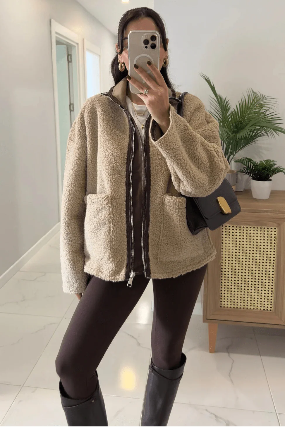 Carol Stand Collar Faux Fur Jacket