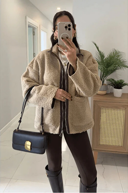 Carol Stand Collar Faux Fur Jacket