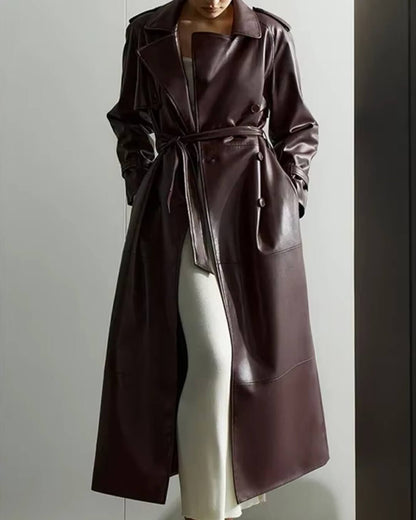 Cassy Faux Leather Maxi Trench Coat