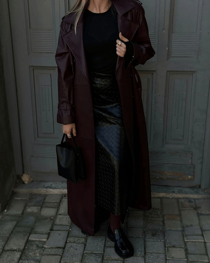 Cassy Faux Leather Maxi Trench Coat