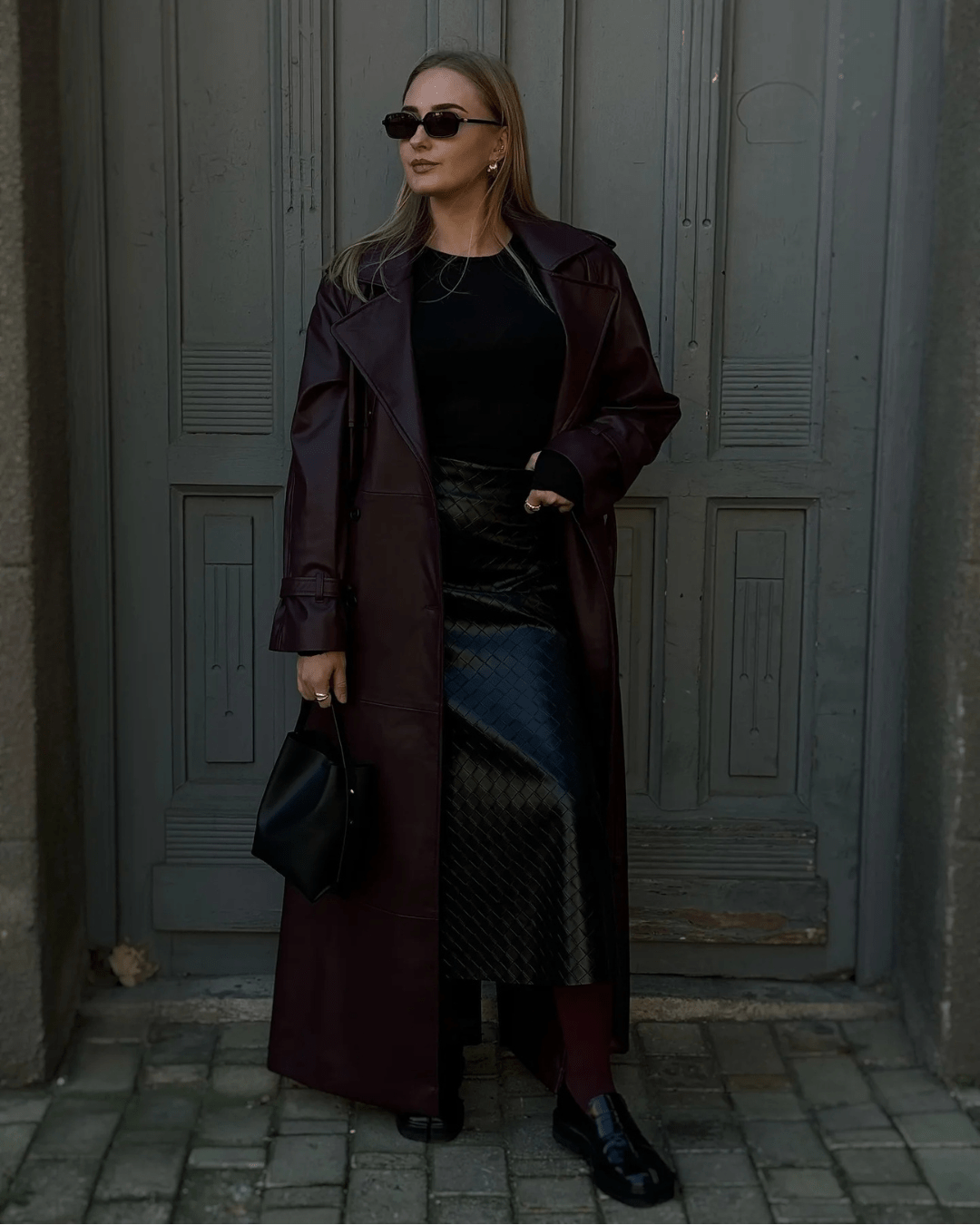 Cassy Faux Leather Maxi Trench Coat
