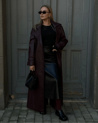Cassy Faux Leather Maxi Trench Coat