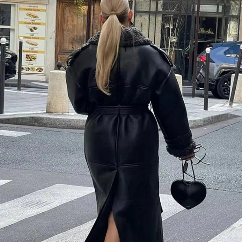 Cora Belted Faux Leather Maxi Coat