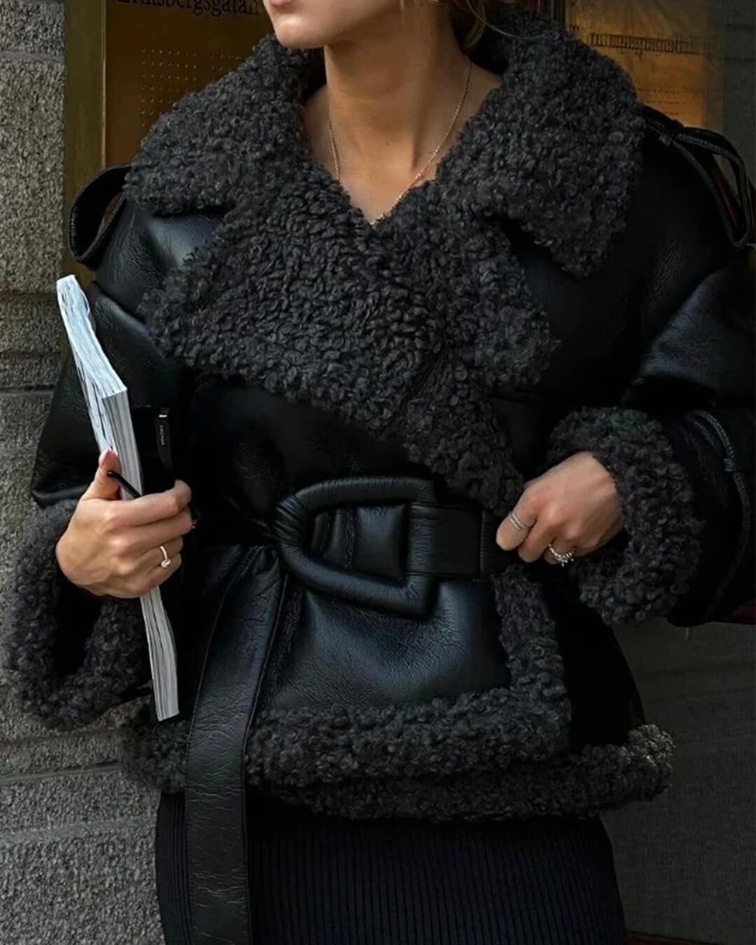 Cora Short Belted Faux Leather Jacket