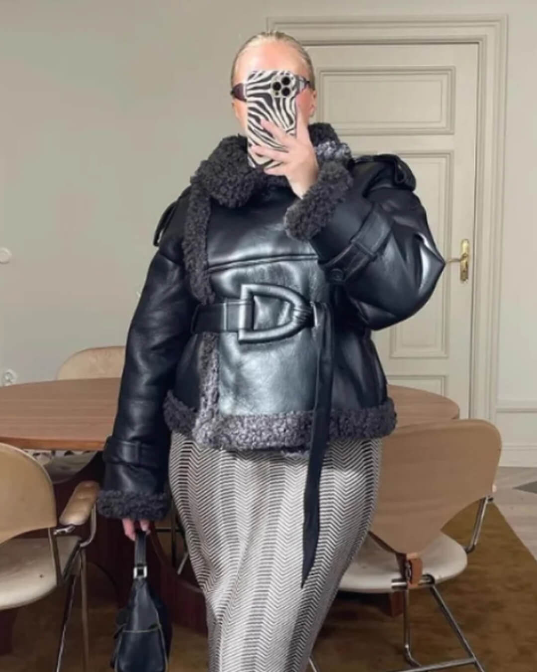 Cora Short Belted Faux Leather Jacket