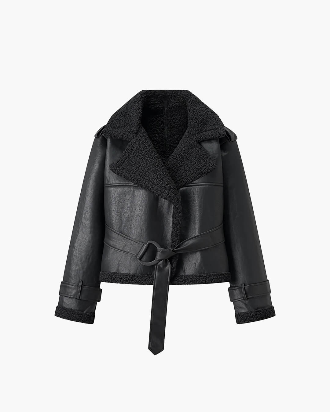 Cora Short Belted Faux Leather Jacket