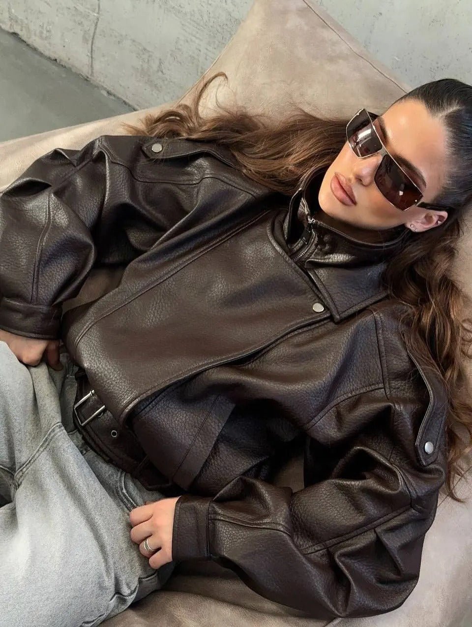 Denise Belted Leather Jacket