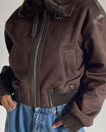 Esme Suede Short Bomber Jacket