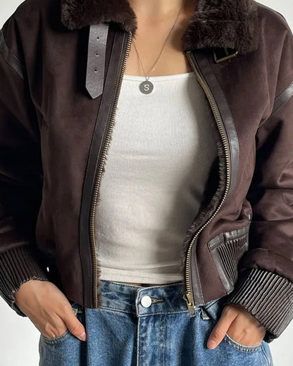 Esme Suede Short Bomber Jacket
