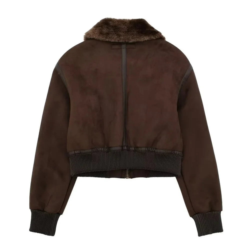 Esme Suede Short Bomber Jacket