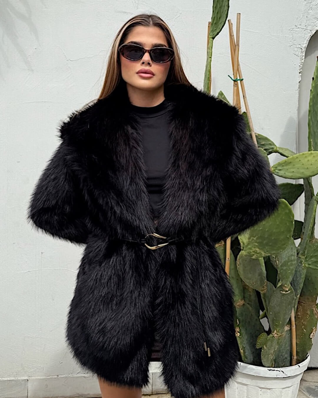 Faith Faux Fur Coat with Belt