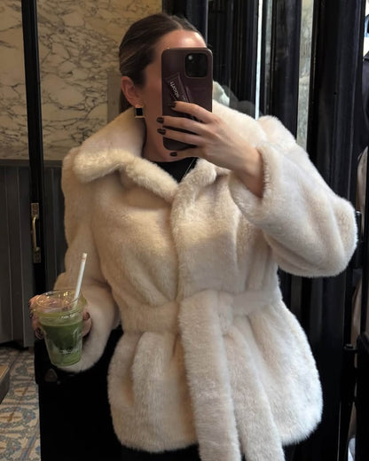 Farrah Faux Fur Coat with Belt