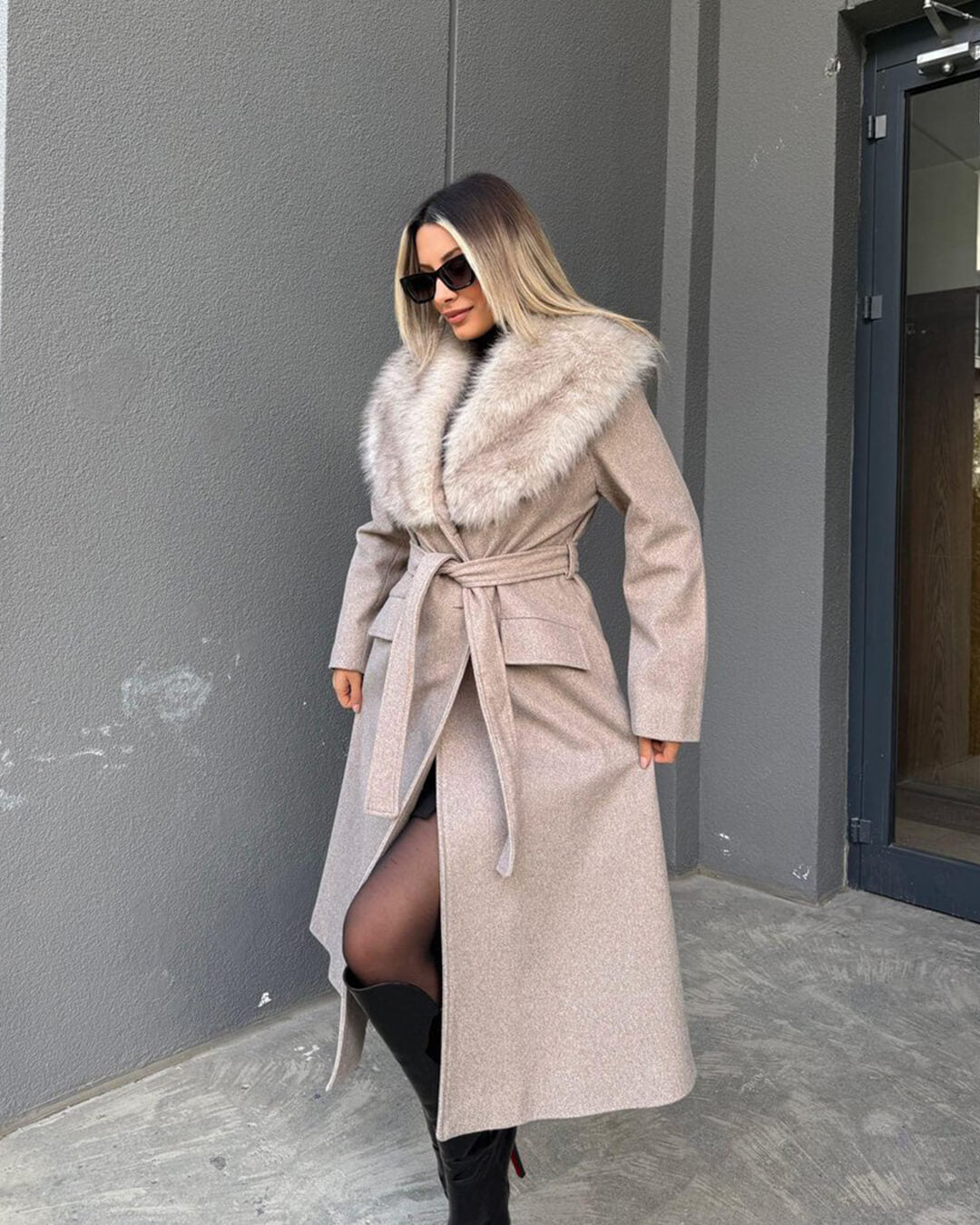Faye Faux Fur Collar Maxi Coat