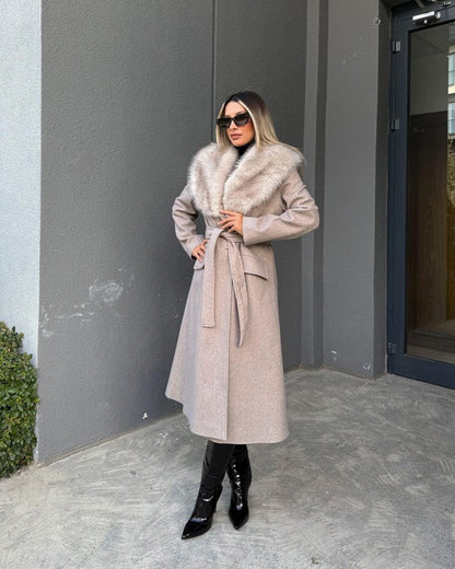 Faye Faux Fur Collar Maxi Coat