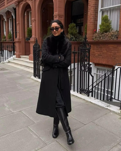 Faye Faux Fur Collar Maxi Coat