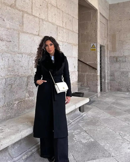 Faye Faux Fur Collar Maxi Coat