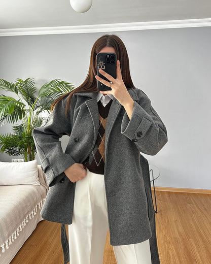 Felly Faux Wool Coat with Belt