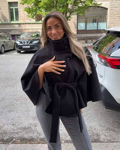 Gianna Elegant High-Neck Belted Cape Jacket