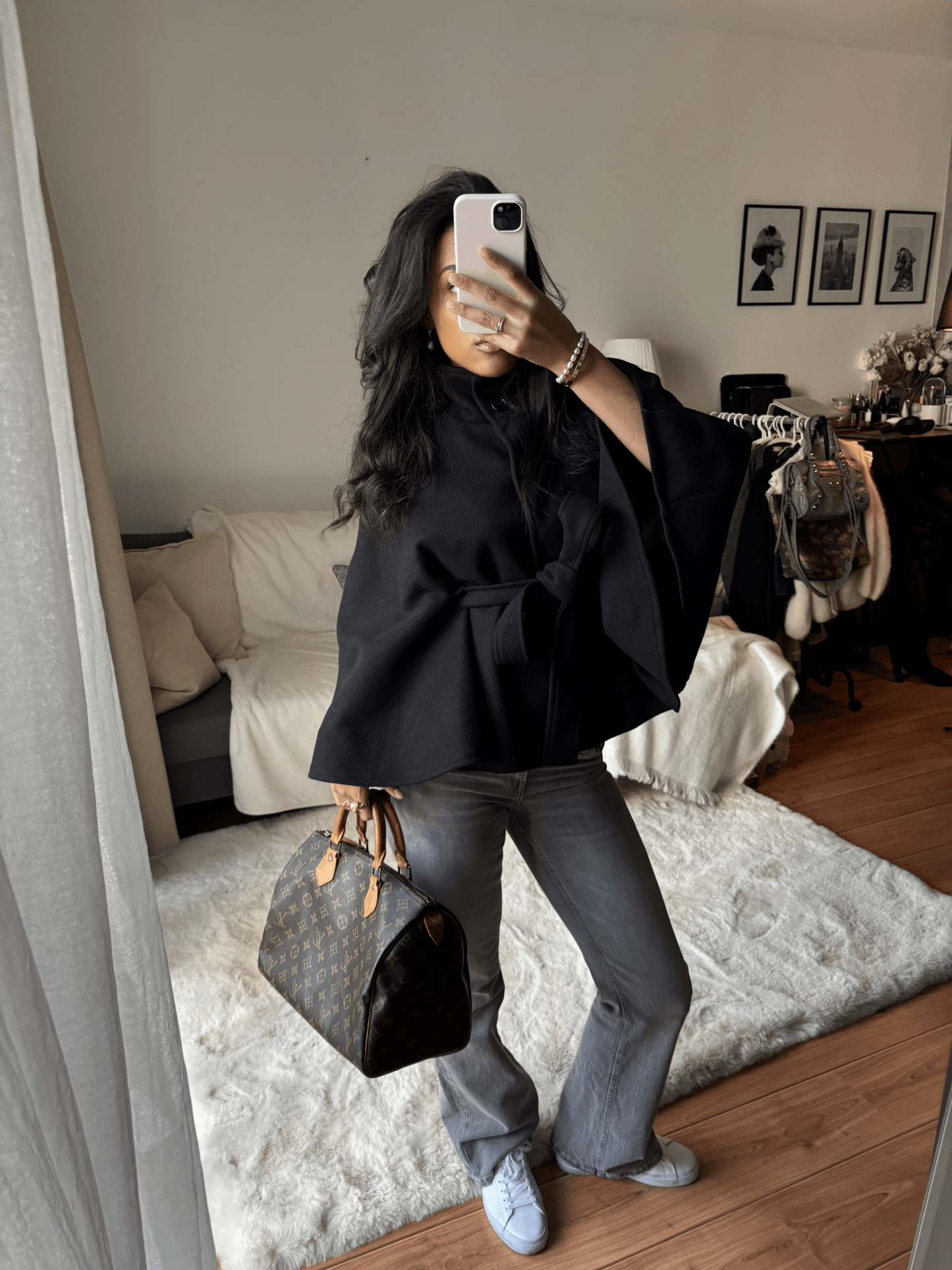 Gianna Elegant High-Neck Belted Cape Jacket