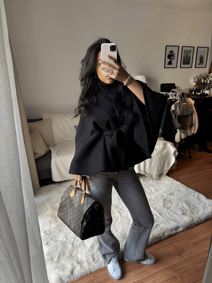 Gianna Elegant High-Neck Belted Cape Jacket