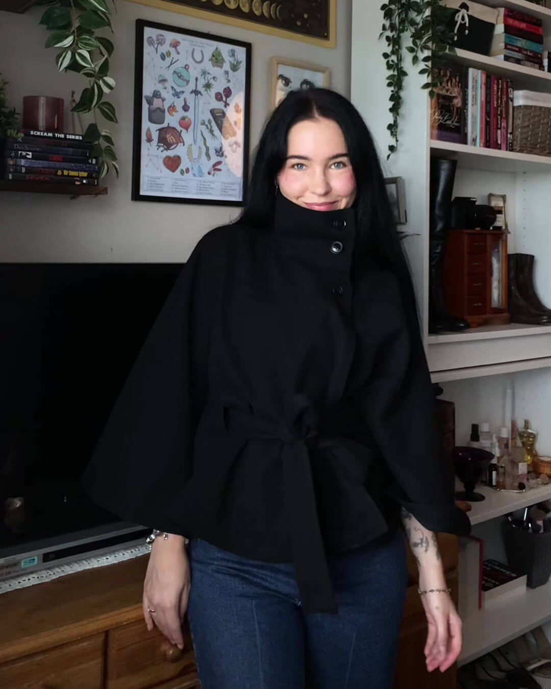 Gianna Elegant High-Neck Belted Cape Jacket