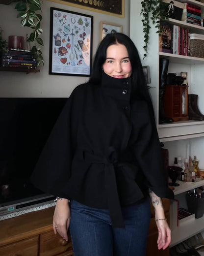 Gianna Elegant High-Neck Belted Cape Jacket