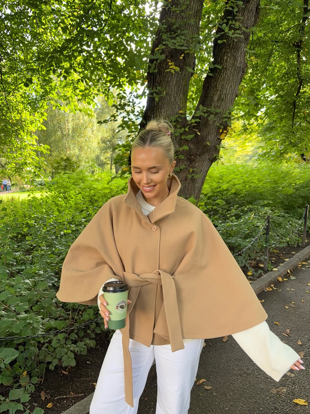 Gianna Elegant High-Neck Belted Cape Jacket