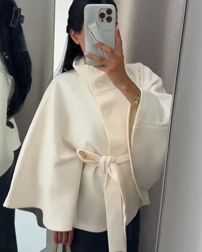 Gianna Elegant High-Neck Belted Cape Jacket