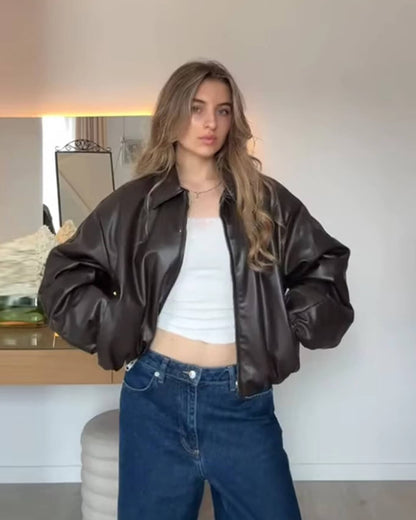 Jenny Faux Leather Bomber Jacket