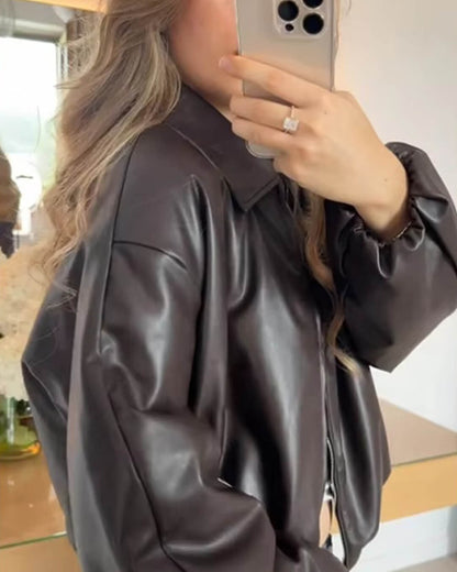 Jenny Faux Leather Bomber Jacket