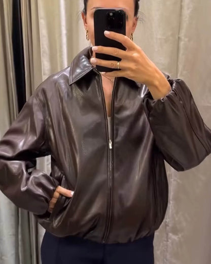 Jenny Faux Leather Bomber Jacket