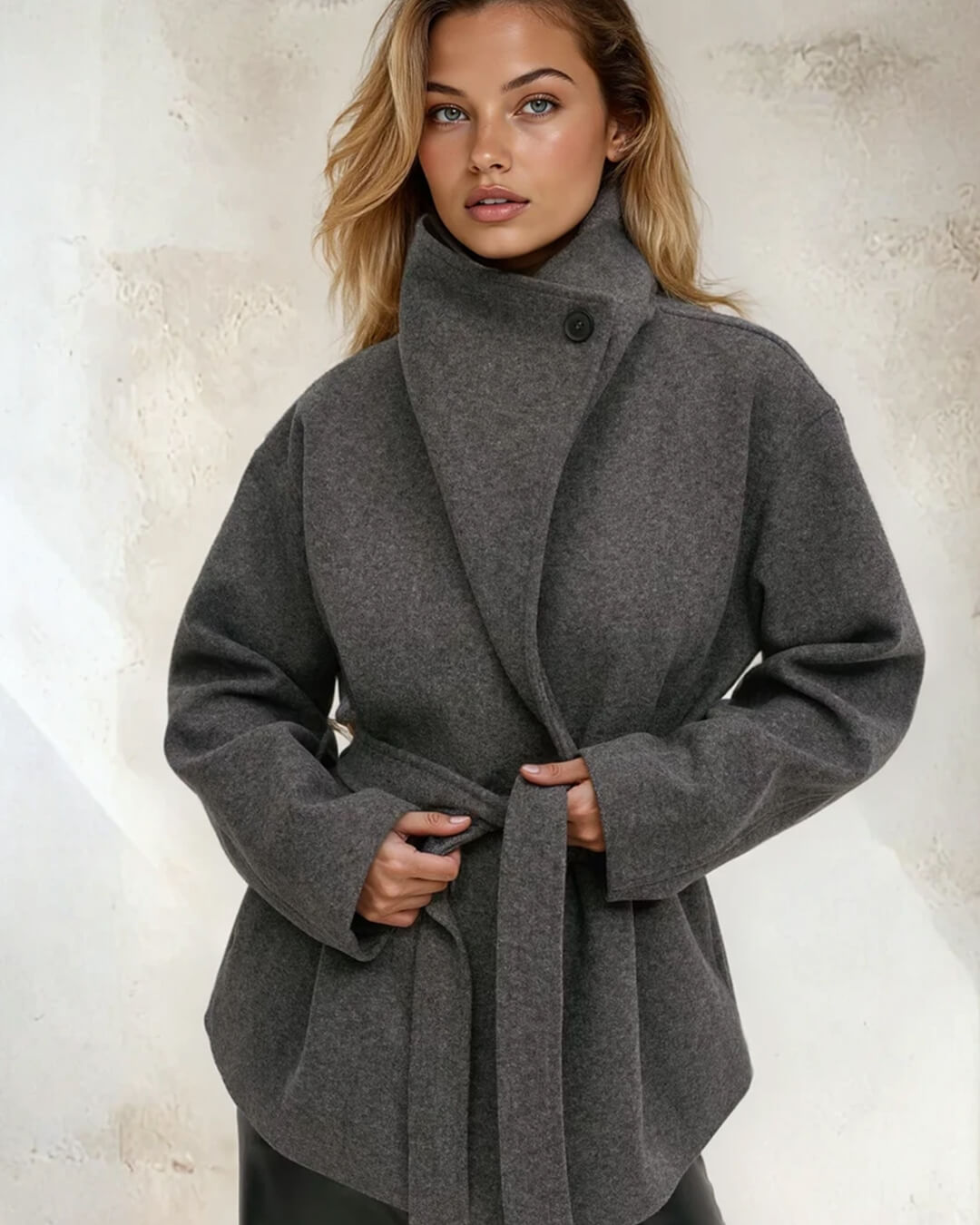 Loraine Stand Collar Lace Up Coat