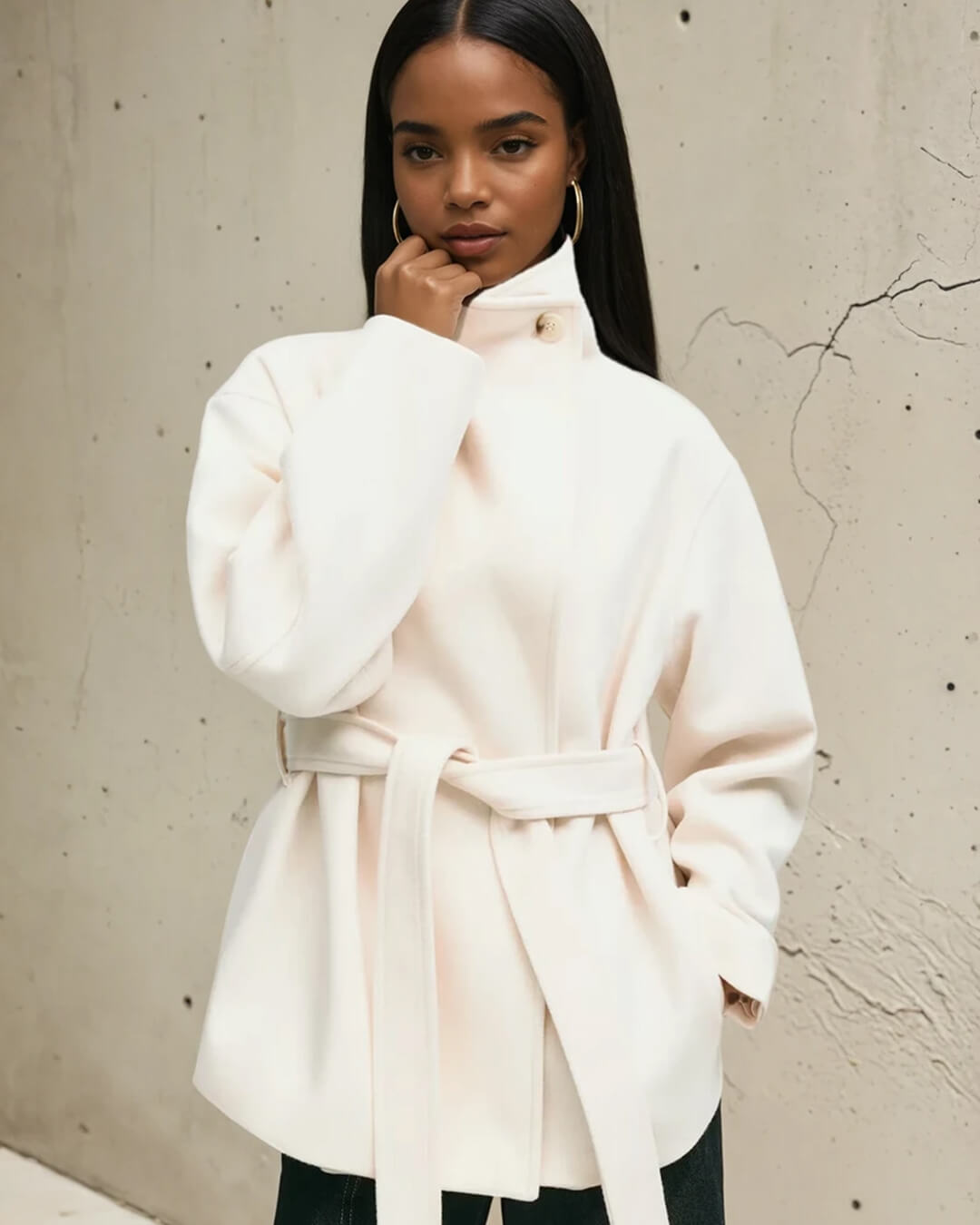 Loraine Stand Collar Lace Up Coat