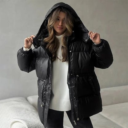 Lorie Drawstring Hooded Puffer Coat