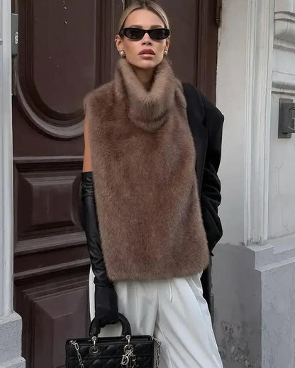 Rina Faux Fur Turtleneck Vest