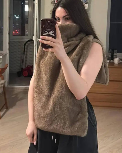 Rina Faux Fur Turtleneck Vest