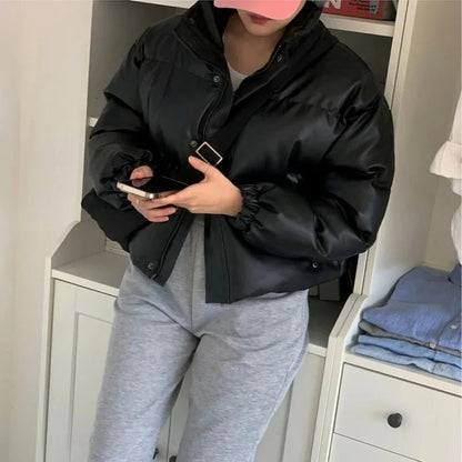 Samantha Faux Leather Puffer Jacket