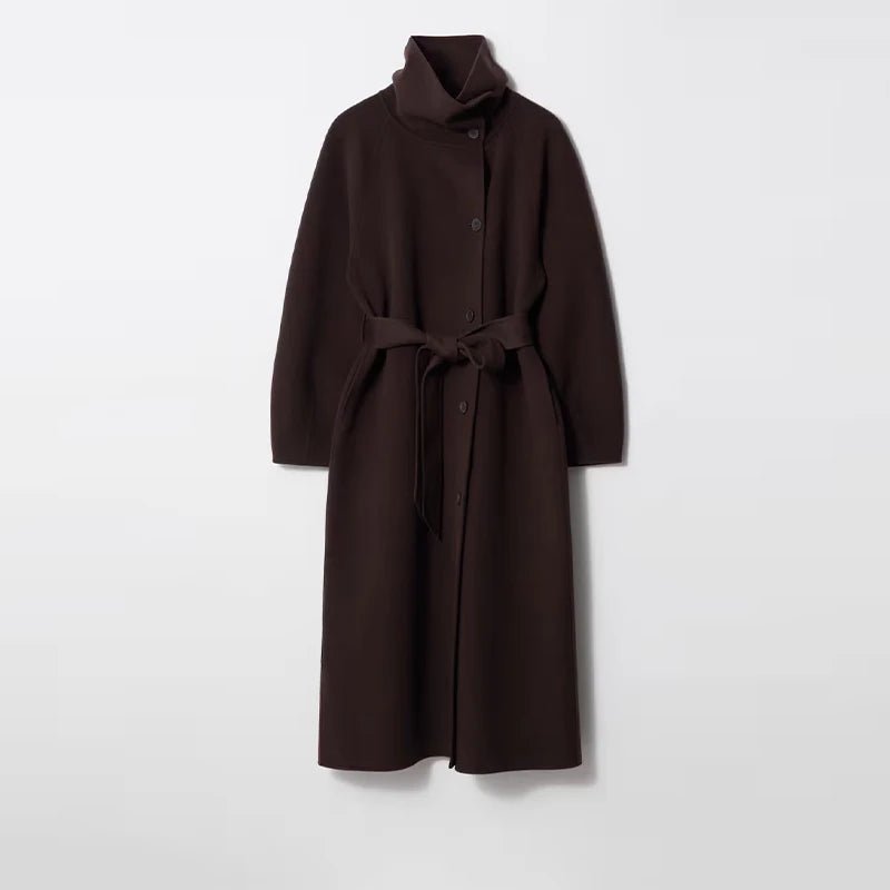 Sheryl Stand Up Collar Belted Long Coat