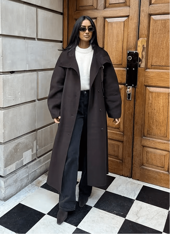 Sheryl Stand Up Collar Belted Long Coat