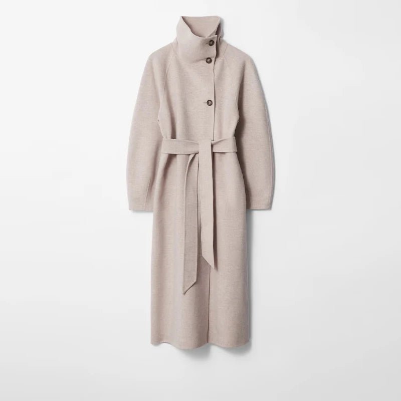 Sheryl Stand Up Collar Belted Long Coat